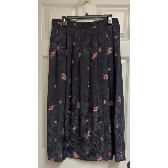 VINTAGE SUSAN BRISTOL Brocade Maxi Skirt Women 14 Black Floral Pleated Textured - Picture 1 of 11